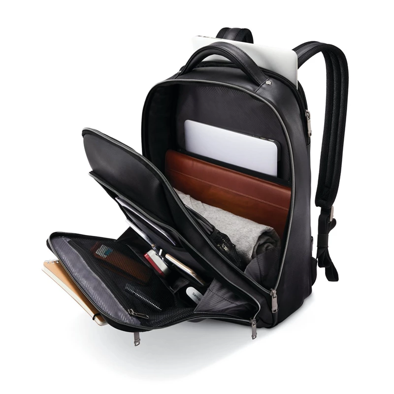 Samsonite Klassische Leder Backpack Businesstaschen Schwarz | BA6945320